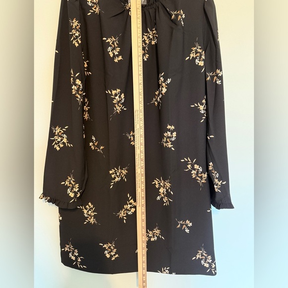 J. Crew Dress Esperanza Dress Black Floral Long Sleeves Ruffle Neck 14 - Picture 4 of 11
